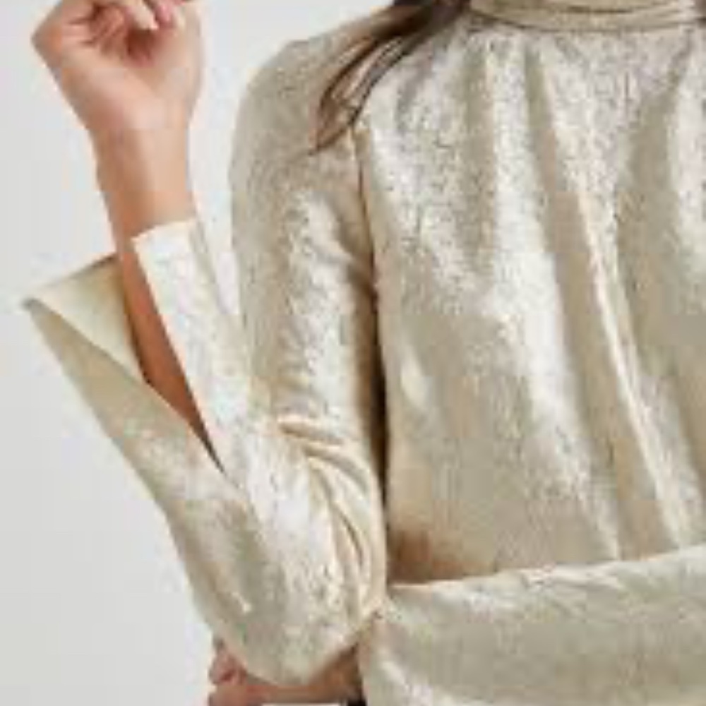 NWOT Rails Soleil blouse women's sz M champagne crinkle mock neck classy shimmer